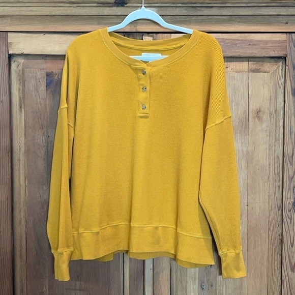 LOU & GREY MUSTARD HENLEY WAFFLE Knit LONG SLEEVE T SHIRT Sz. XLP - Picture 1 of 13